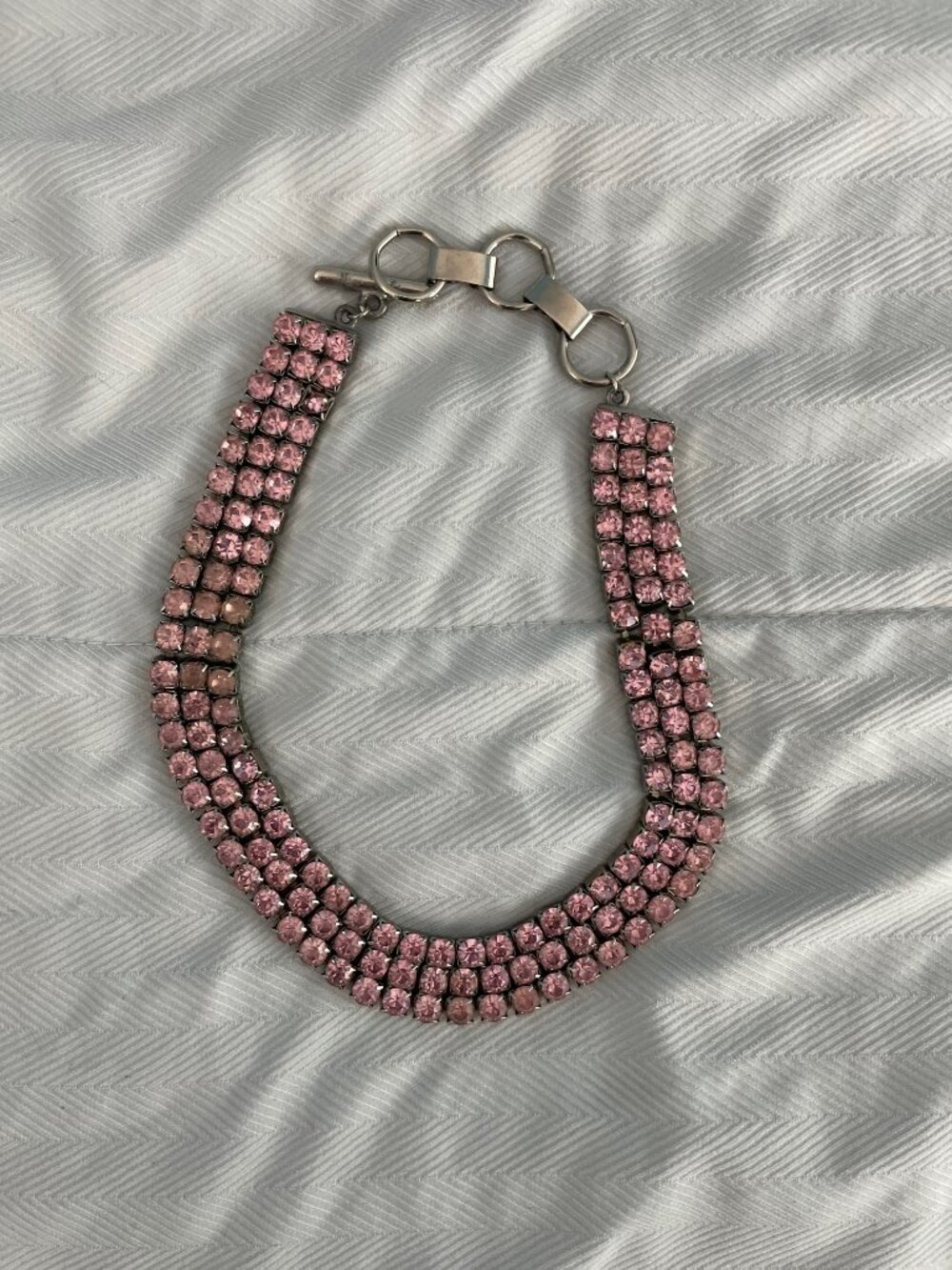 Vintage Necklace Choker Pink Rhinestone Retro 95 grams 14-16" Patina Art Deco - Picture 2 of 11